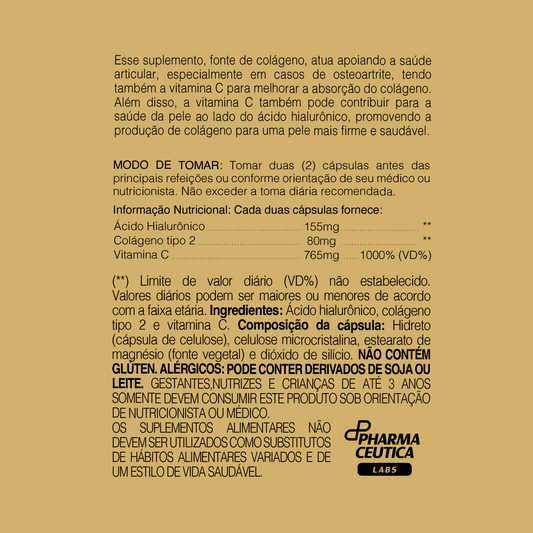 ÁCIDO HIALURÔNICO + COLÁGENO TIPO 2 1000MG 60 CAPS - DR. BOTÂNICO