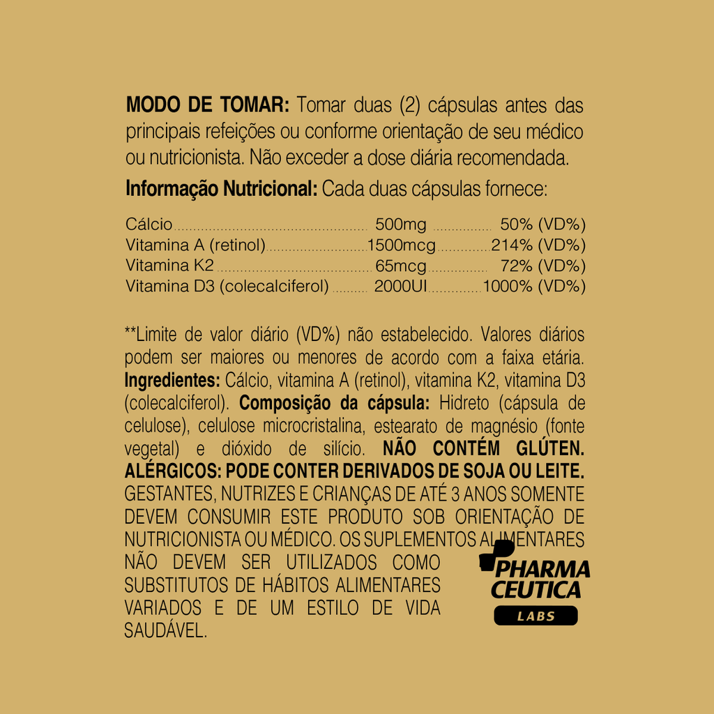 CÁLCIO + VIT K2 + VIT D3 500MG 60 CAPS - DR. BOTÂNICO