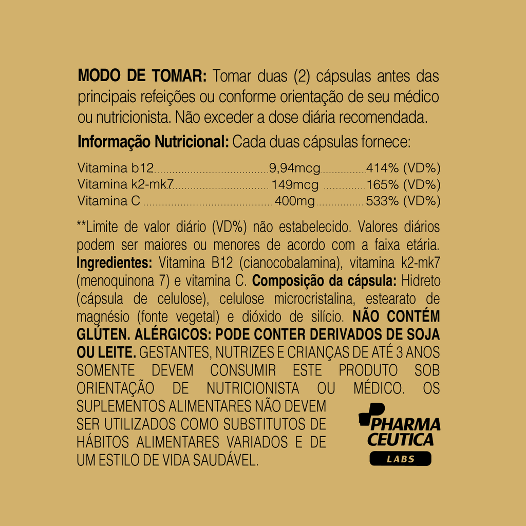VITAMINA B12 + VITAMINA K2 MK7 400MG 60CAPS - DR. BOTÂNICO