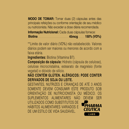 BIOTINA (VITAMINA B7) 45MCG 60 CAPS - DR. BOTÂNICO