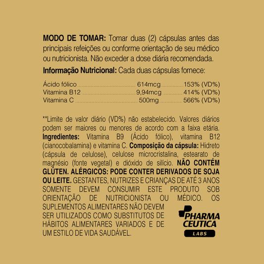 ÁCIDO FÓLICO + B12 500MG 60CAPS - DR. BOTÂNICO