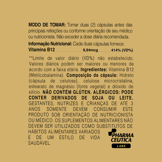 METILCOBALAMINA (VITAMINA B12) 100MCG 60CAPS - DR. BOTÂNICO