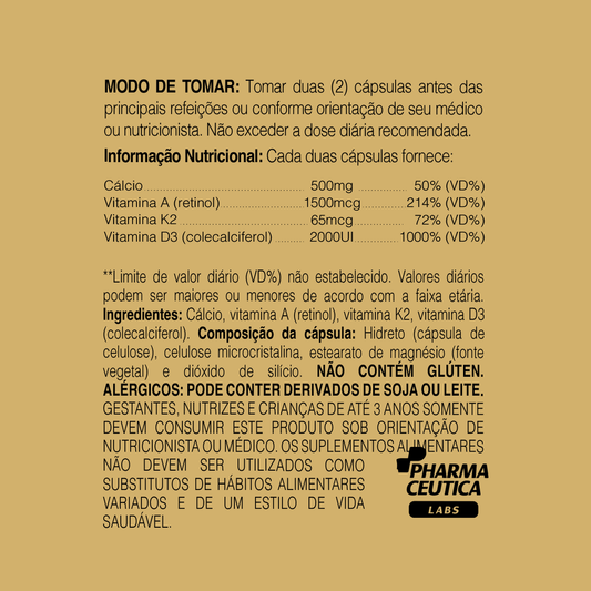 CÁLCIO + VIT K2 + VIT D3 500MG 60 CAPS - DR. BOTÂNICO